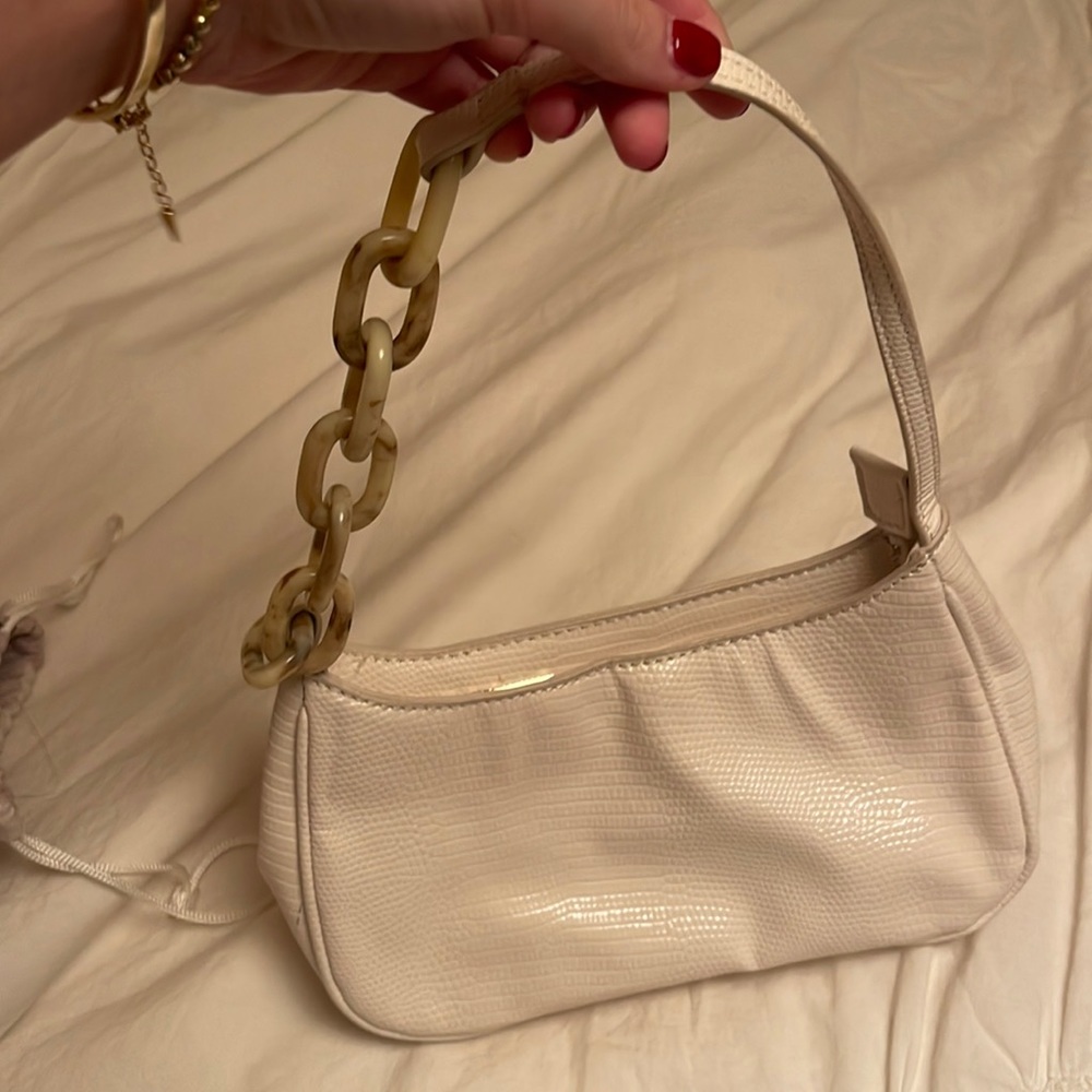 House of want white snake skin bag